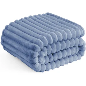 A Soft Cozy Faux Fur Rabbit Stripped Blanket, Warm and Thick for Bed, Sofa, Dormitory and Office
