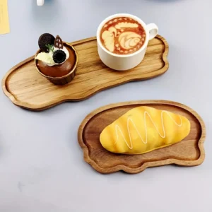 Japanese Style Acacia Wood Tray Rectangular Serving Plate Heat Resistant Wooden Tea Cup Plate