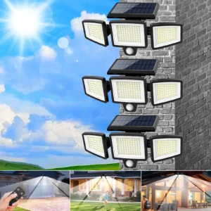 3-Head Solar Outdoor Light, Motion Sensor Security Light with Wireless Remote Control