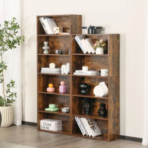 JHK 6 Tier Wooden Shelf Bookcase 63 Inch Tall Floor Standing Open Bookshelf for Living Room and Home Office
