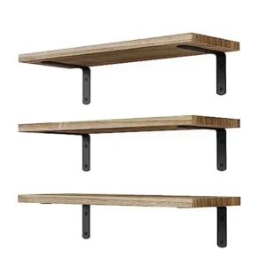 3 Sets Wooden Floating Shelves for Wall Decor Rustic Brown Wall Mounted Bathroom and Bedroom Storage Shelf Living Room Bookshel