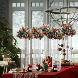 4Pcs Tall Acrylic Vase Wedding Centerpiece Geometric Flower Vase Stand with Chandelier Crystals 31.5in