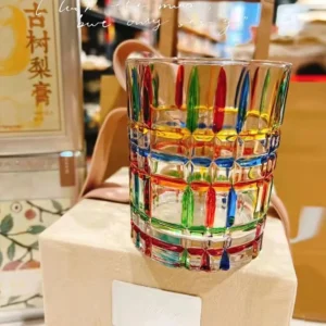 Coulorful Crystal Glass Cups Lines Hand-Painted Woven Stained Glass Whiskey Glass European Style Vintage Glassware